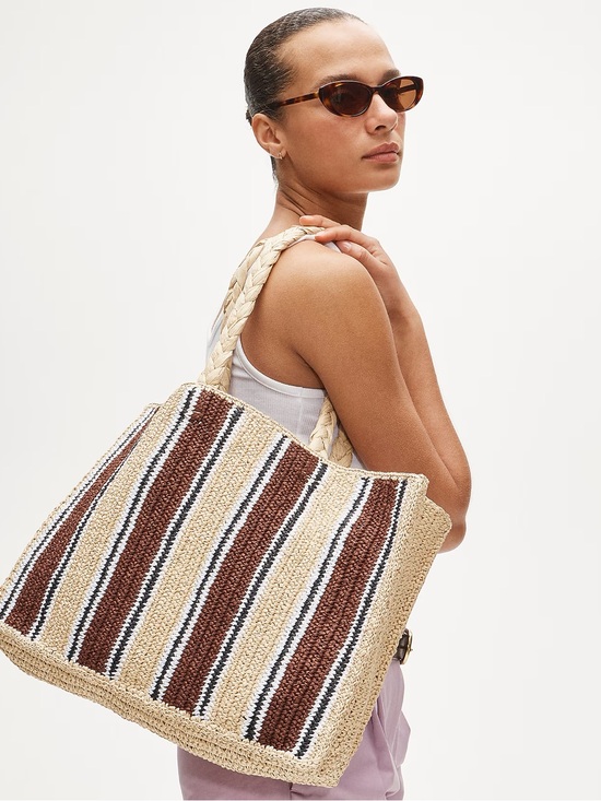 J. Crew Handbags - J. Crew Striped Woven Straw Tote in Natural, Brown and White